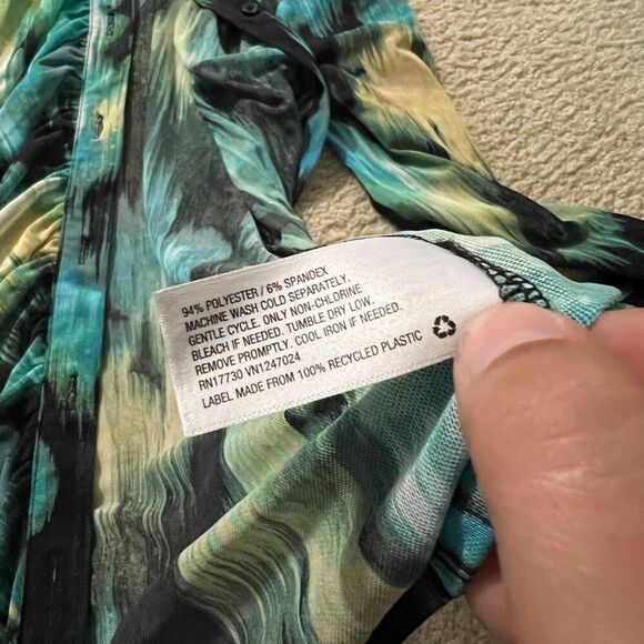 WOMENS LONG SLEEVE TOP BUTTON UP RUCHED TIE DYE SEMI SHEER FUTURE COLLECTIVE M - Picture 9 of 10